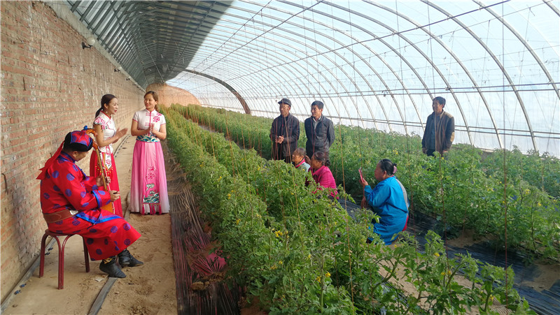 准格尔旗乌兰牧骑到人民中间，走进农民塑料大棚，为正在农忙的人们送去温暖.jpg